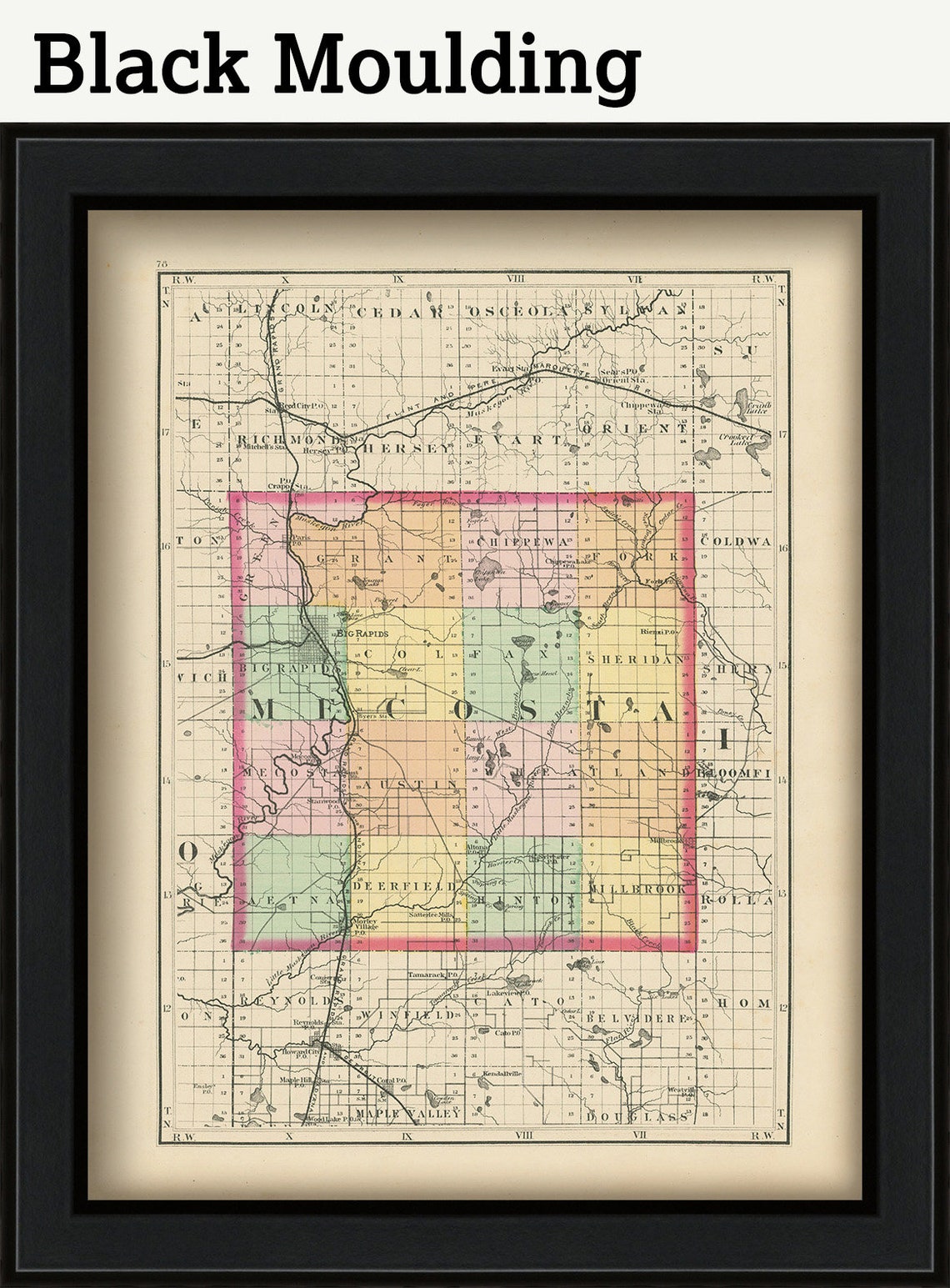 MECOSTA COUNTY Michigan 1873 Map Replica or Genuine Etsy