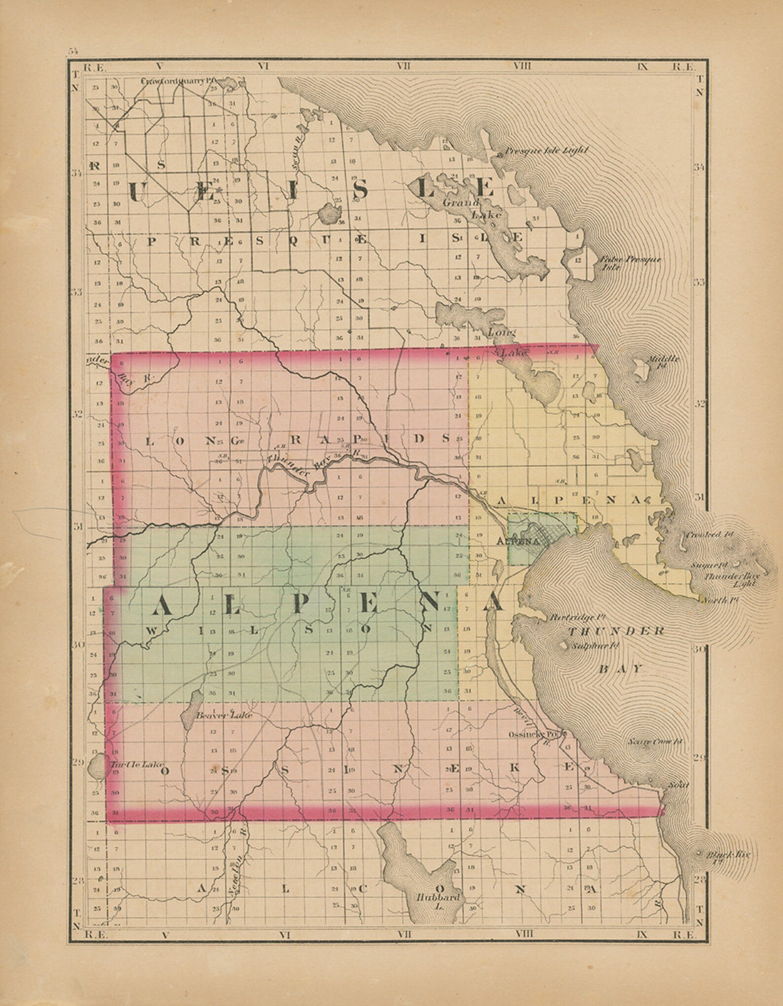ALPENA COUNTY Michigan 1873 Map Replica or Genuine ORIGINAL Etsy