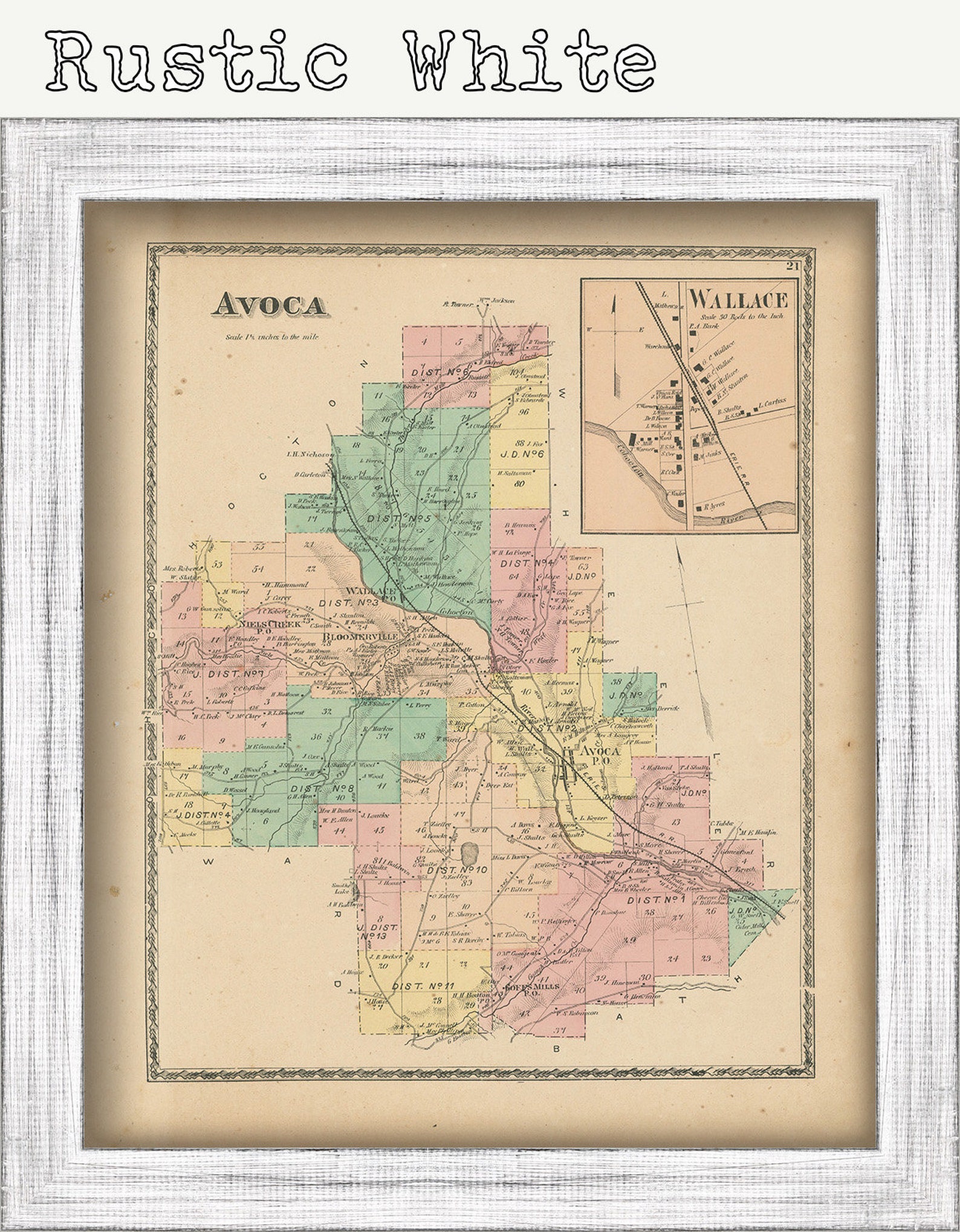 AVOCA New York 1873 Map Replica or Genuine ORIGINAL Etsy