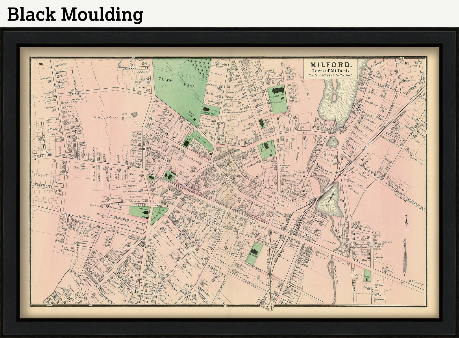 Village of MILFORD Massachusetts 1870 Map Etsy