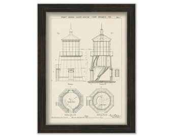 CAPE MEARS LIGHTHOUSE, Oregon  -  Drawing and Plan of the Lighthouse as it was in 1888.