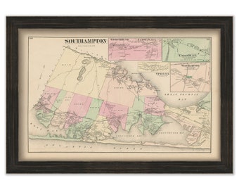 Southampton, New York 1873 Map, Replica and GENUINE ORIGINAL
