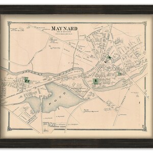 MAYNARD Village, Massachusetts 1875 Map