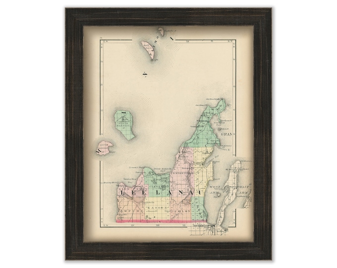 LEELANAU COUNTY, Michigan 1873 Map - Replica or Genuine Original