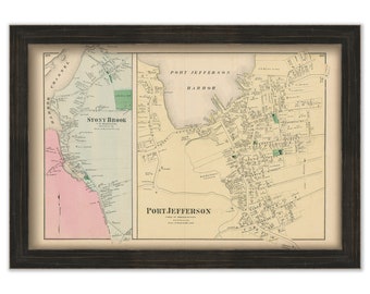 Stony Brook and Port Jefferson, Brookhaven, New York 1873 Map, Replica and GENUINE ORIGINAL