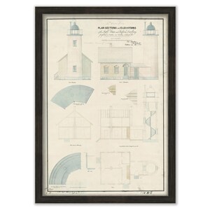 BAKER ISLAND LIGHTHOUSE, Maine  - Drawing and Plan of the Lighthouse as it was in 1855.