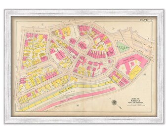 CHARLESTOWN, Massachusetts 1912 map, Plate 1 - City Square - Replica or GENUINE ORIGINAL