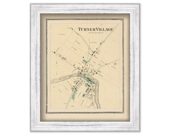 TURNER VILLAGE, Androscoggin County, Maine 1873 Map, Replica or GENUINE Original