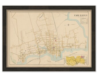 Village of FAIR HAVEN, Massachusetts 1895 Map - Replica or GENUINE Original