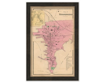 MYSTIC and STONINGTON, Connecticut, 1868 Map