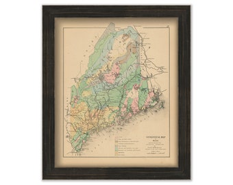 GEOLOGICAL Map of Maine 1890, Replica or GENUINE ORIGINAL