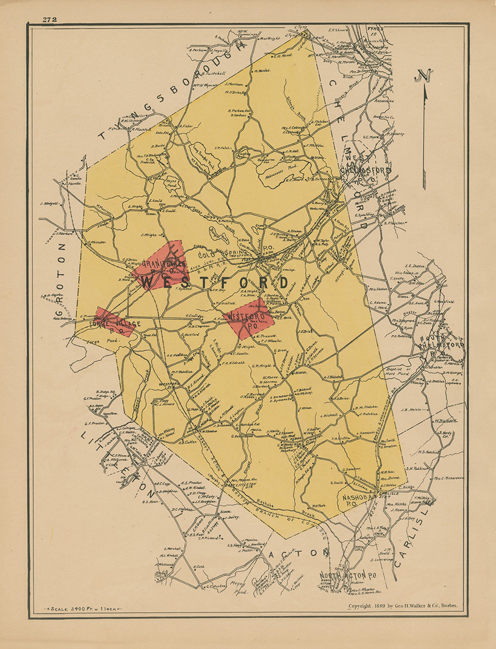 WESTFORD Massachusetts 1889 Map Replica or Genuine ORIGINAL Etsy
