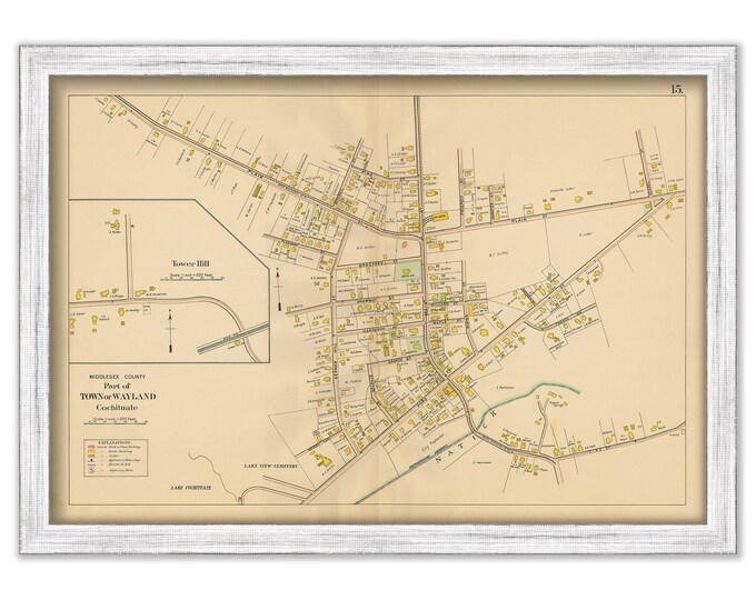 Village of WAYLAND, Massachusetts 1908 Map - Replica or GENUINE Original