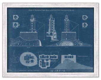 SAINT GEORGE REEF Lighthouse, California - Blueprint Drawing and Plan of the Lighthouse as it was in 1882.