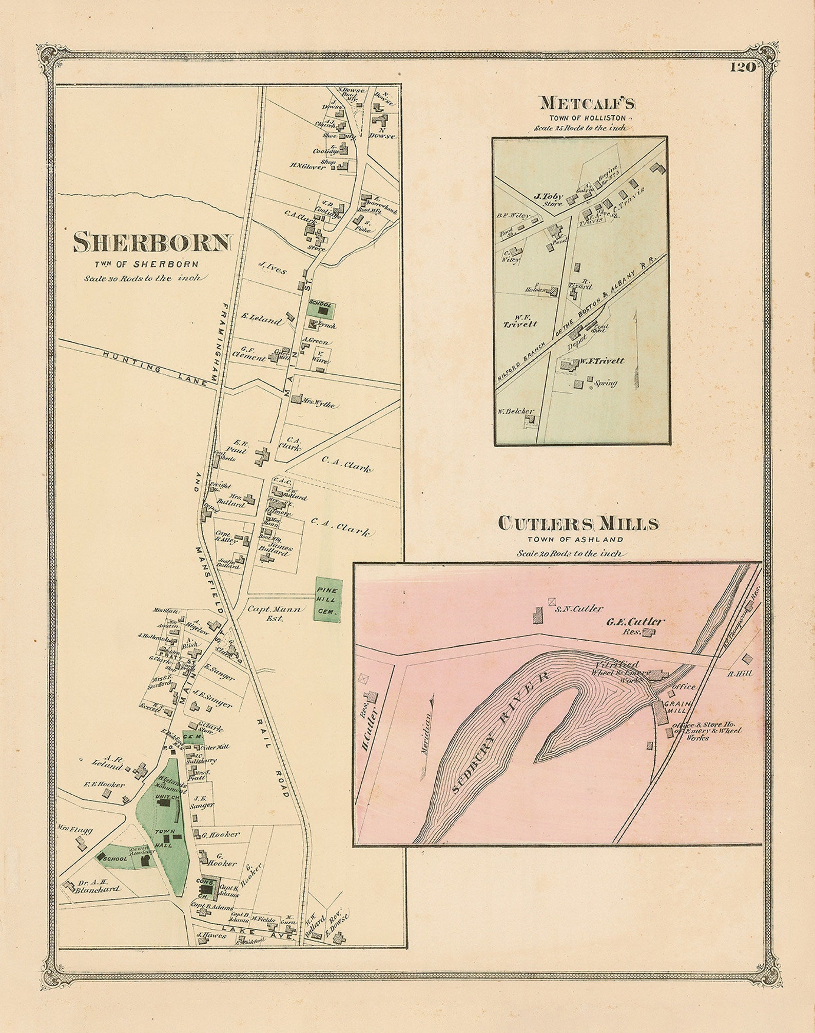 SHERBORN Massachusetts 1875 Map Replica or Genuine ORIGINAL Etsy.de
