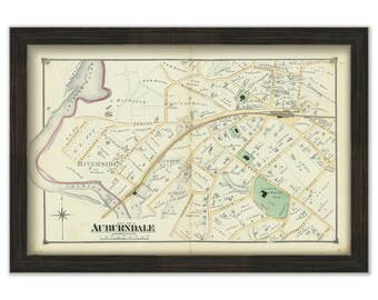 City of NEWTON, AUBURNDALE/RIVERSIDE, Massachusetts 1874 Map