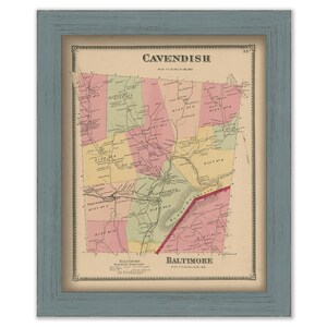 May include: A vintage map of the Cavendish District in Baltimore, Maryland. The map is printed in black and white with colored lines and areas. The map shows the different districts of the city, including the names of the streets and the locations of the major landmarks. The map is dated 1855.