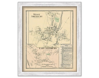 Villages of Amesbury West and Salisbury East, Massachusetts 1872 Map - Replica or Genuine ORIGINAL