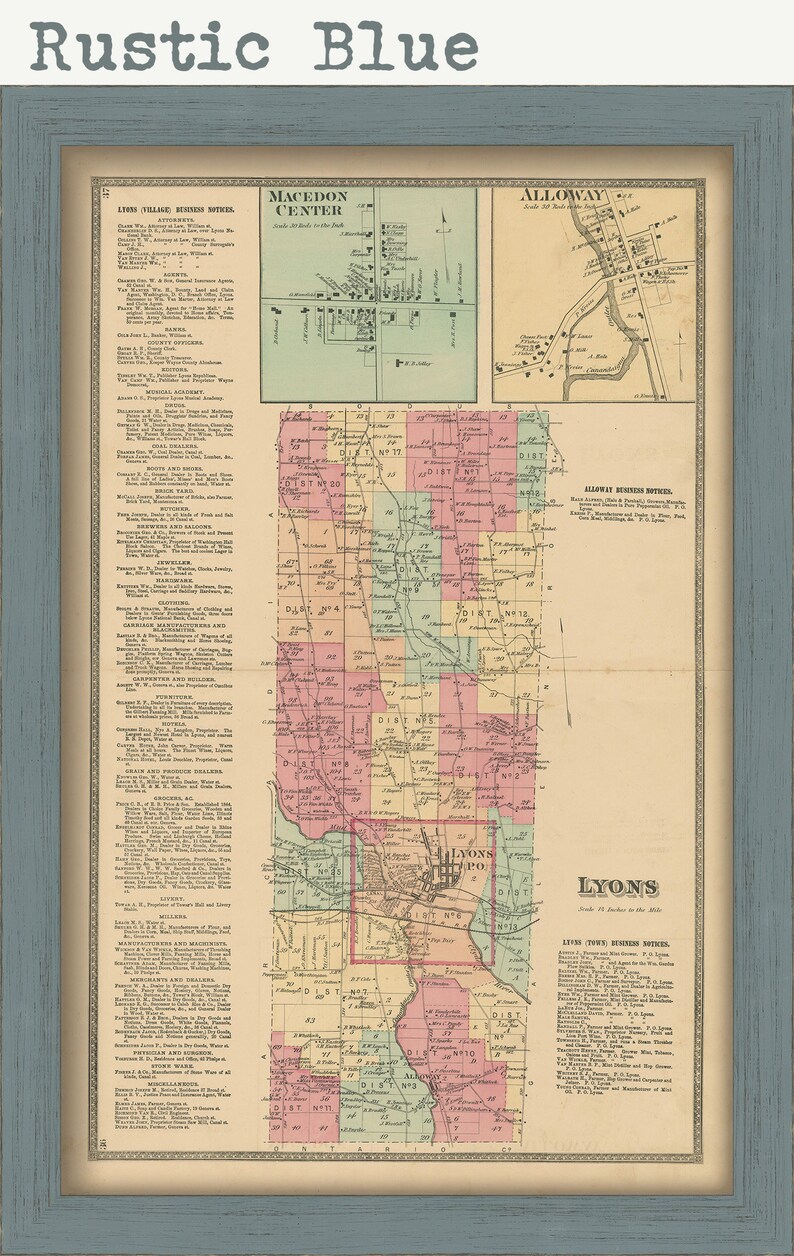 Town of LYONS New York 1874 Map Replica and GENUINE ORIGINAL Etsy