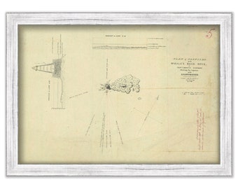 WHALEBACK LIGHTHOUSE, Portsmouth, New Hampshire - Drawing, Profiles and Plan of the Lighthouse and Location as it was in 1838