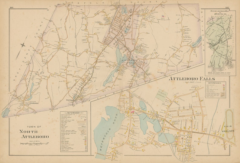 NORTH ATTLEBORO Massachusetts 1895 Map Replica or GENUINE Etsy UK