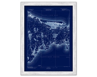SANDWICH, BARNSTABLE and YARMOUTH, Massachusetts 1890 - Topographic Map - Blueprint Version