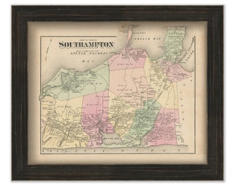 Southampton, New York 1873 Map, Replica and GENUINE ORIGINAL