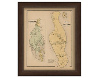 Town of PELLHAM and CITY ISLAND, New York 1868 Map