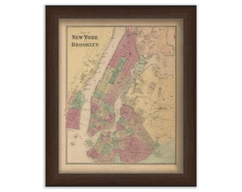City of NEW YORK and BROOKLYN, New York 1868 Map