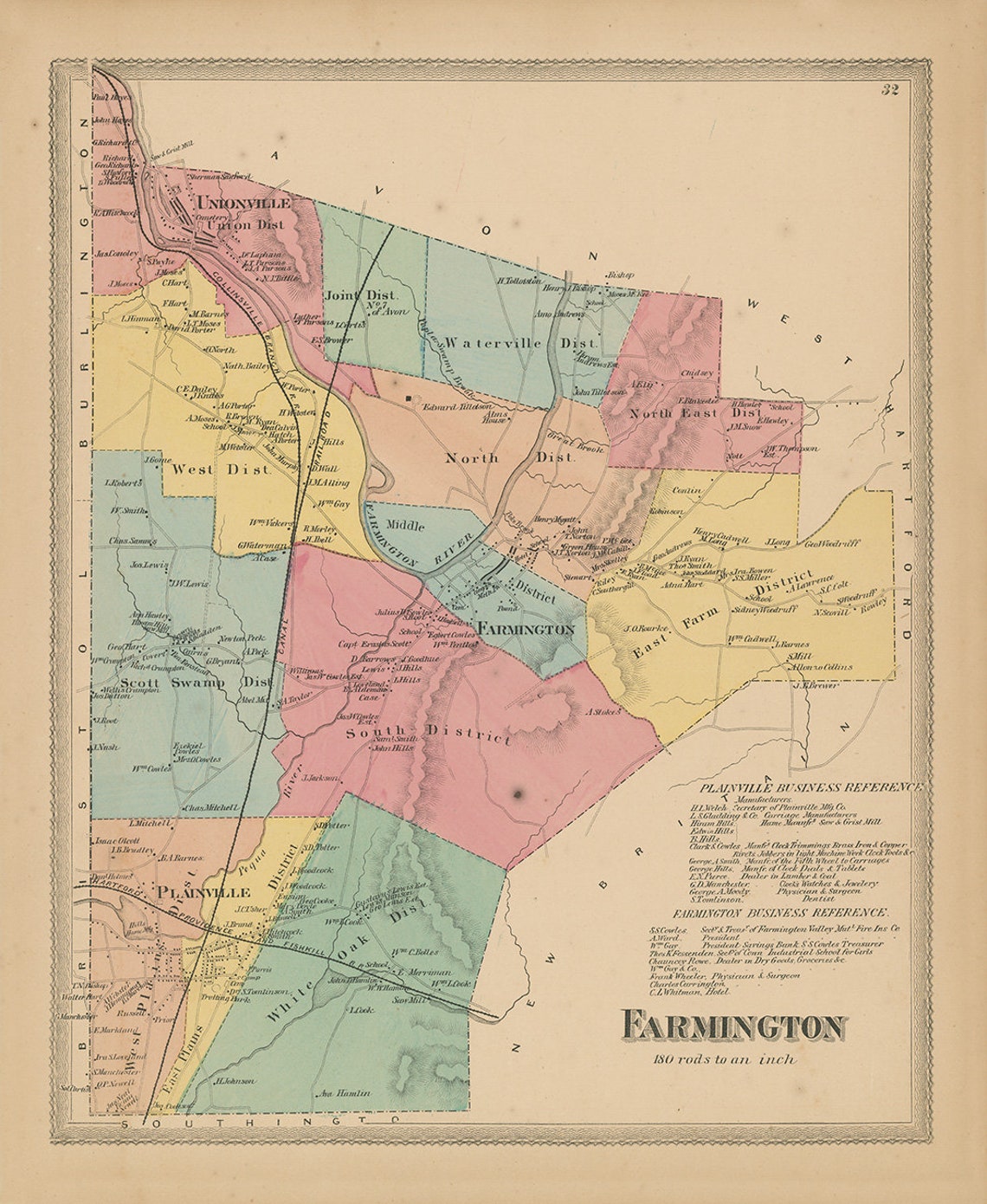 FARMINGTON Connecticut 1869 Map Replica or GENUINE ORIGINAL - Etsy