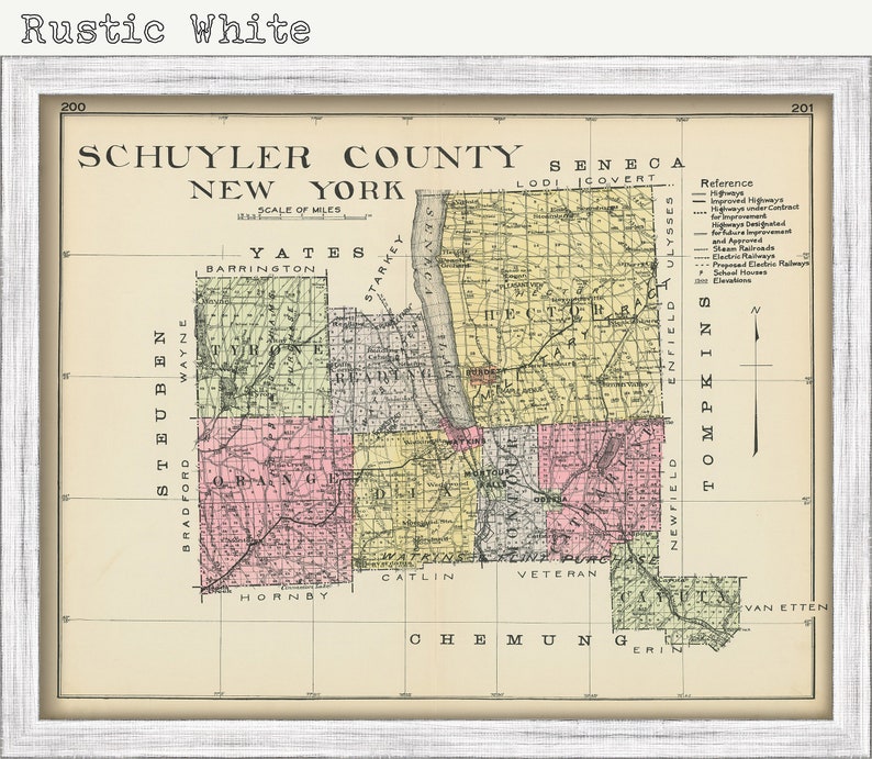 SCHUYLER County New York 1912 Map Replica or GENUINE Etsy
