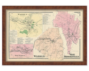 Towns of WARREN and WEST BROOKFIELD, Massachusetts 1870 Map