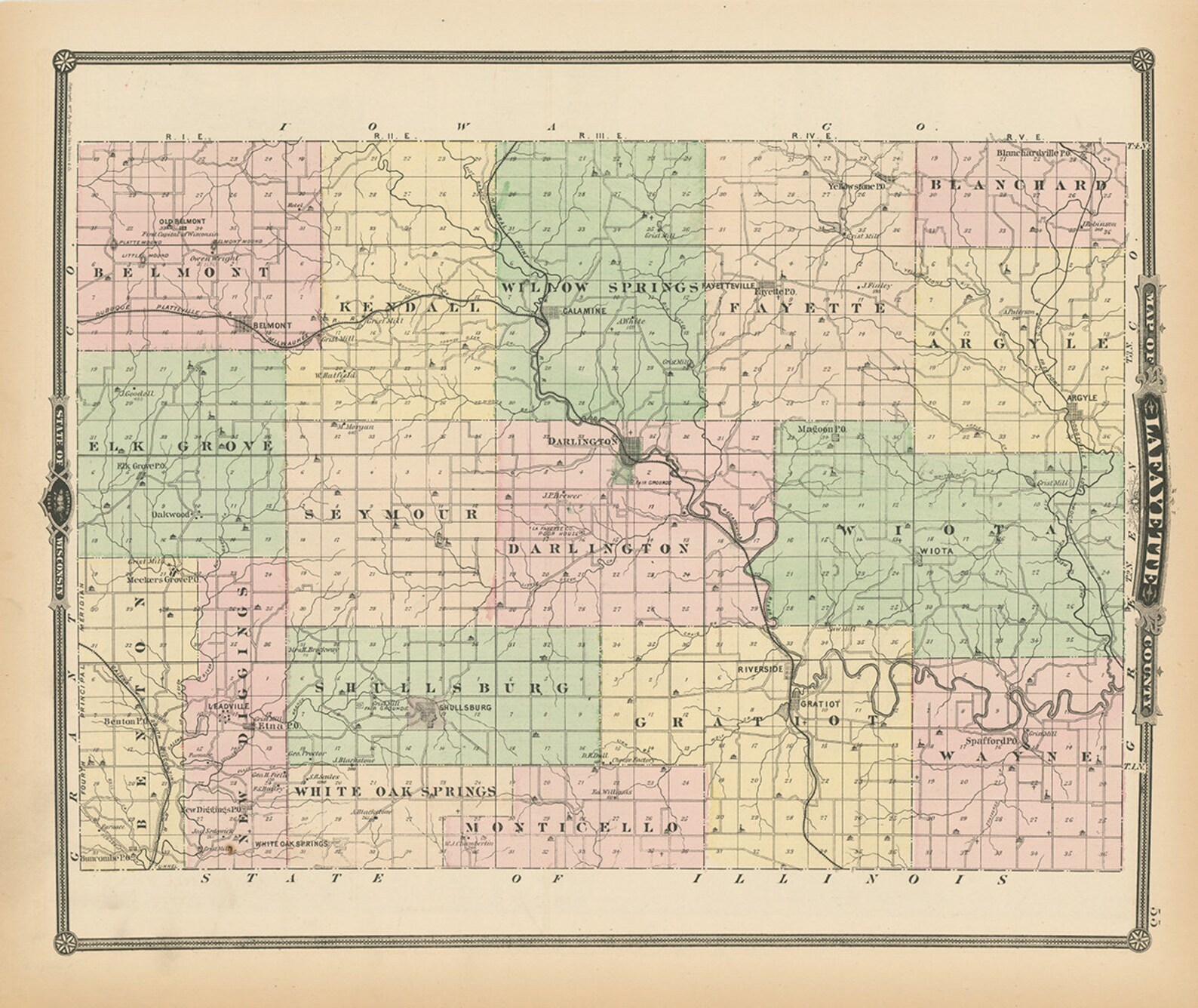 LAFAYETTE COUNTY Wisconsin 1878 Map Replica or Genuine Etsy