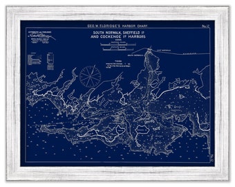South Norwalk, Sheffield Island, & Cockenoe Island Harbors Connecticut - Blue Print - Nautical Chart by George W. Eldridge 1901