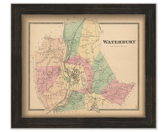 WATERBURY, Connecticut, 1868 Map, Replica or Genuine Original