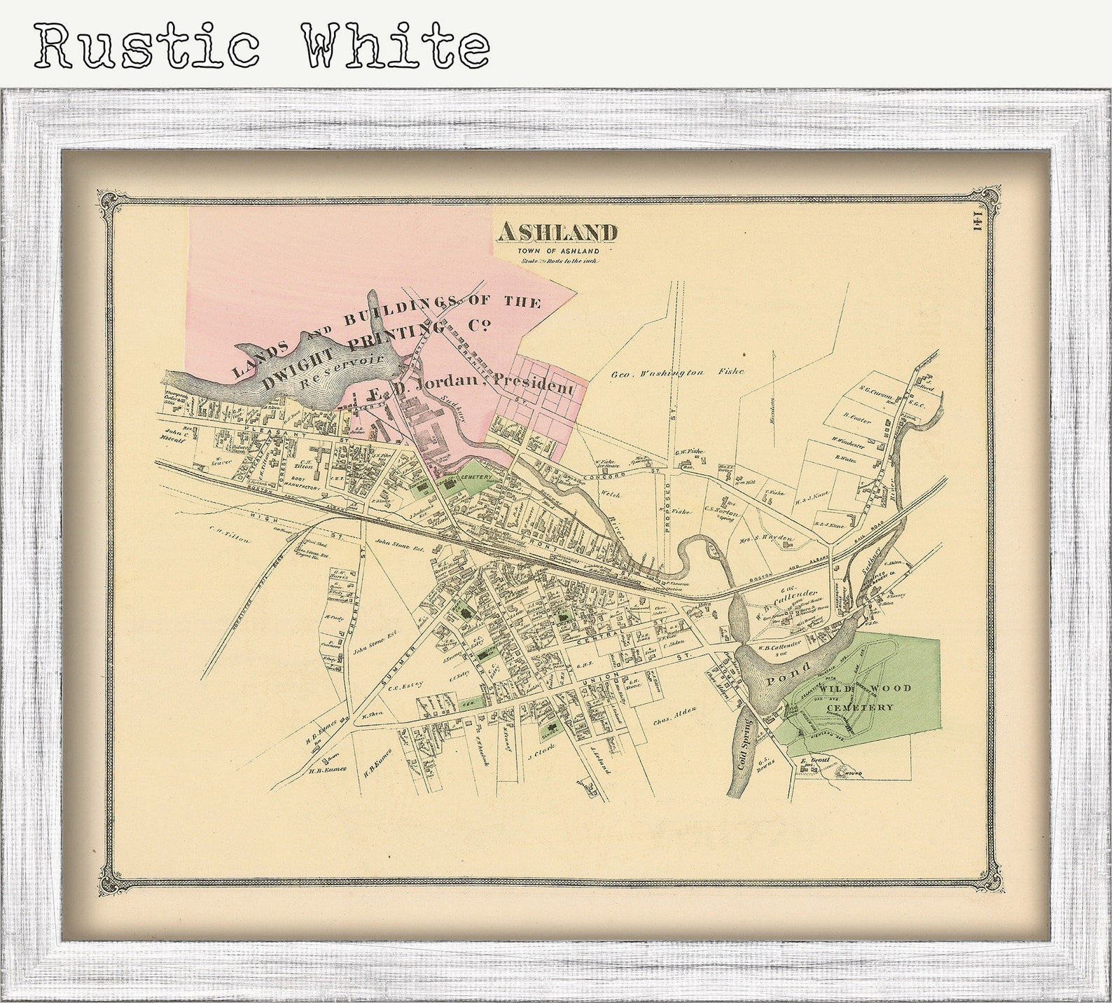Village of ASHLAND Massachusetts 1875 Map Replica or Etsy