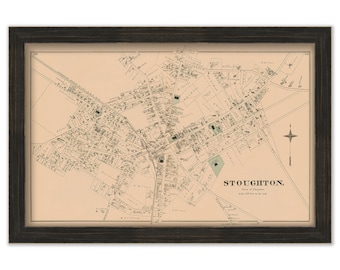 Village of STOUGHTON, Massachusetts 1876 Map - Replica or GENUINE ORIGINAL