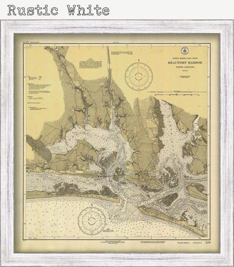 North Carolina 1928 Nautical Chart BEAUFORT HARBOR