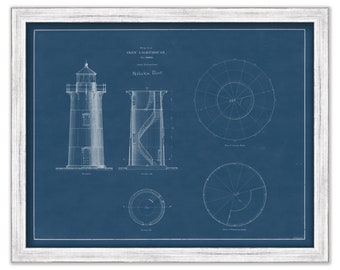 NOBSKA POINT LIGHTHOUSE, Woods Hole, Falmouth, Massachusetts - An 1875 Blueprint Drawing and Plan of the proposed Lighthouse