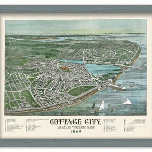 Cottage City {Oak Bluffs}, Martha&#39;s Vineyard, Massachusetts, Bird&#39;s Eye View 1890 Colored Reproduction