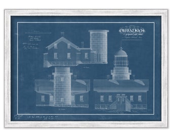 SEQUIN ISLAND LIGHTHOUSE, Maine  - Blueprint Drawing and Plan of the Lighthouse as it was in 1856.