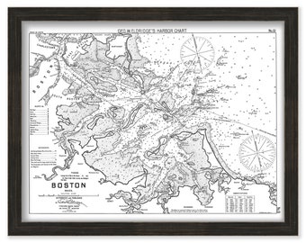 Boston Harbor, Massachusetts - Black + White - Nautical Chart by George W. Eldridge 1908