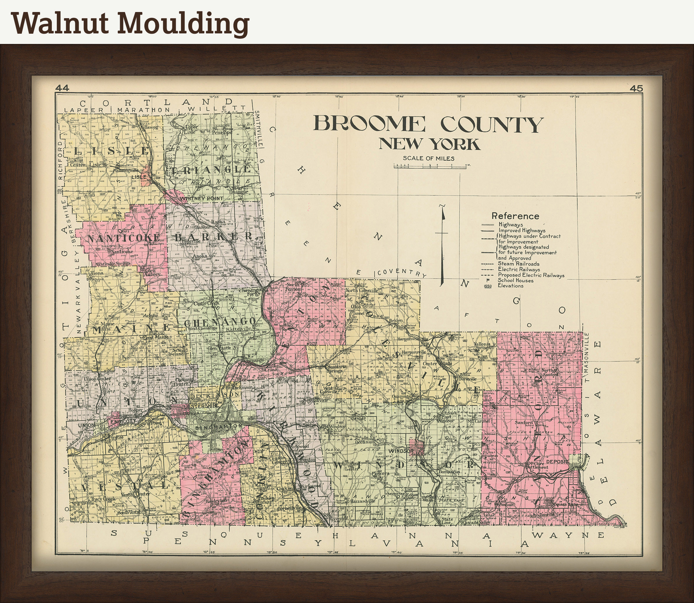 BROOME County, New York 1912 Map, Replica or GENUINE ORIGINAL