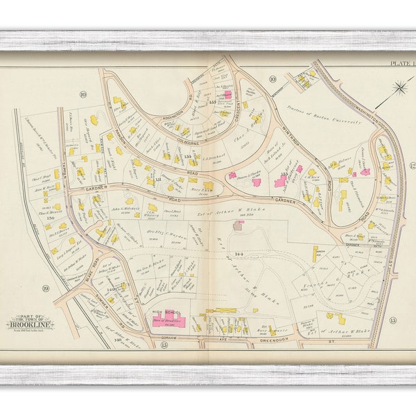 BROOKLINE, Massachusetts 1900 map, Plate 11 - Washington Square, Gardner Rd - Replica or GENUINE ORIGINAL