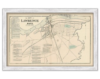 City of LAWRENCE, South Side, Massachusetts 1872 Map - Replica or Genuine Original
