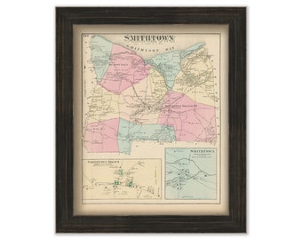 Smithtown, New York 1873 Map, Replica and GENUINE ORIGINAL