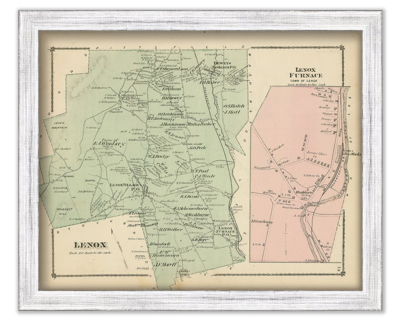 Town of Lenox Massachusetts 1876 Mapcolored Reproduction Etsy