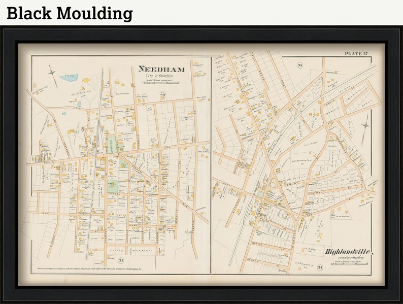 Village of NEEDHAM Massachusetts 1888 Map