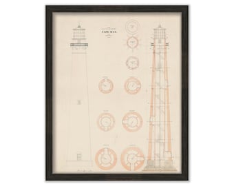 CAPE MAY LIGHTHOUSE, New Jersey - Drawing and Plan of the Lighthouse as it was in 1859.