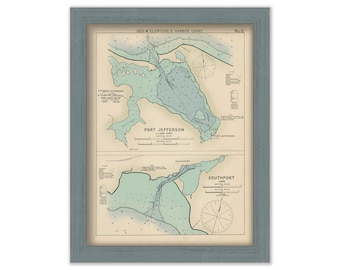 Port Jefferson, New York and Southport, Connecticut - Nautical Chart by George W. Eldridge Colored Version